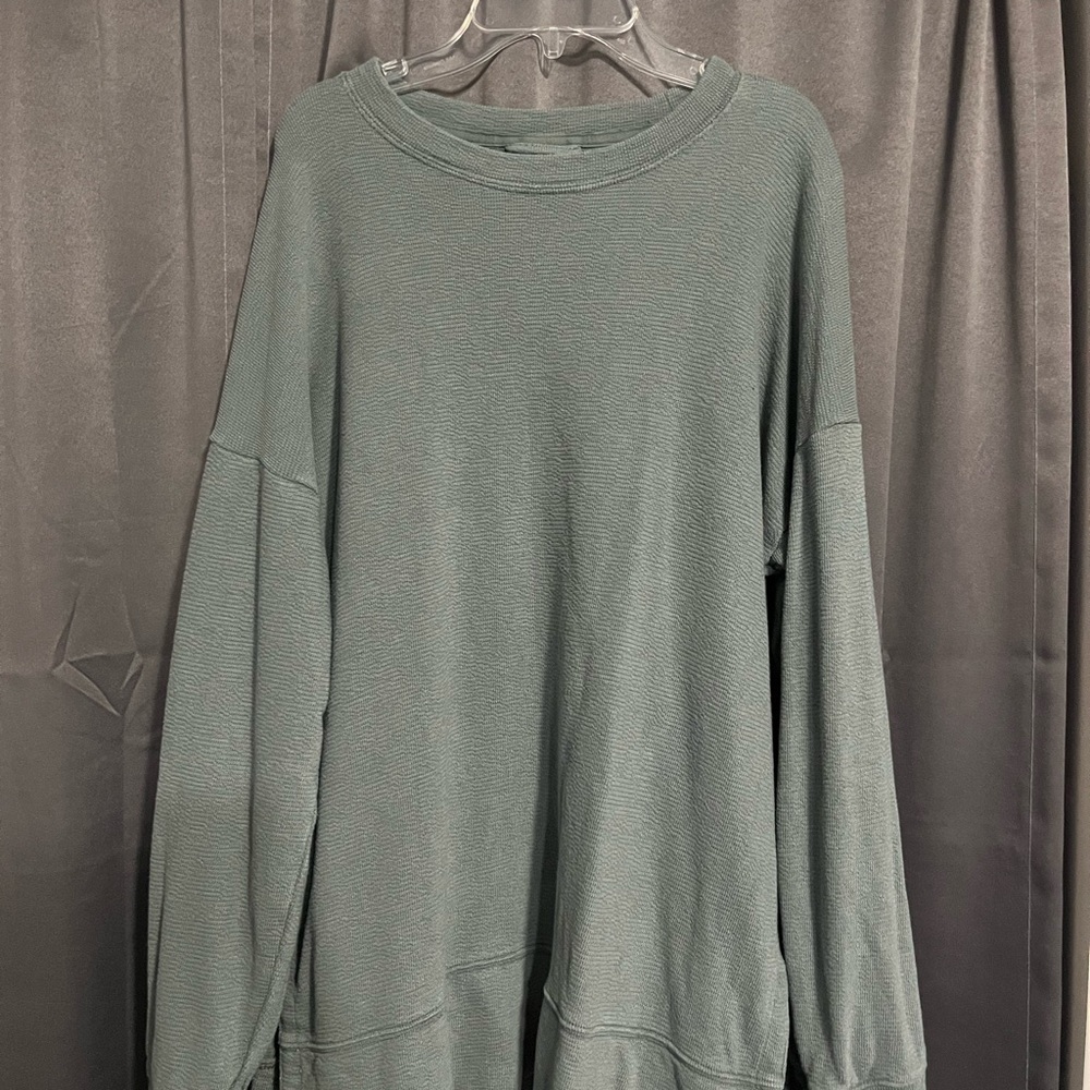 Aerie Green Crew Neck Sweater Soft Knit Oversized